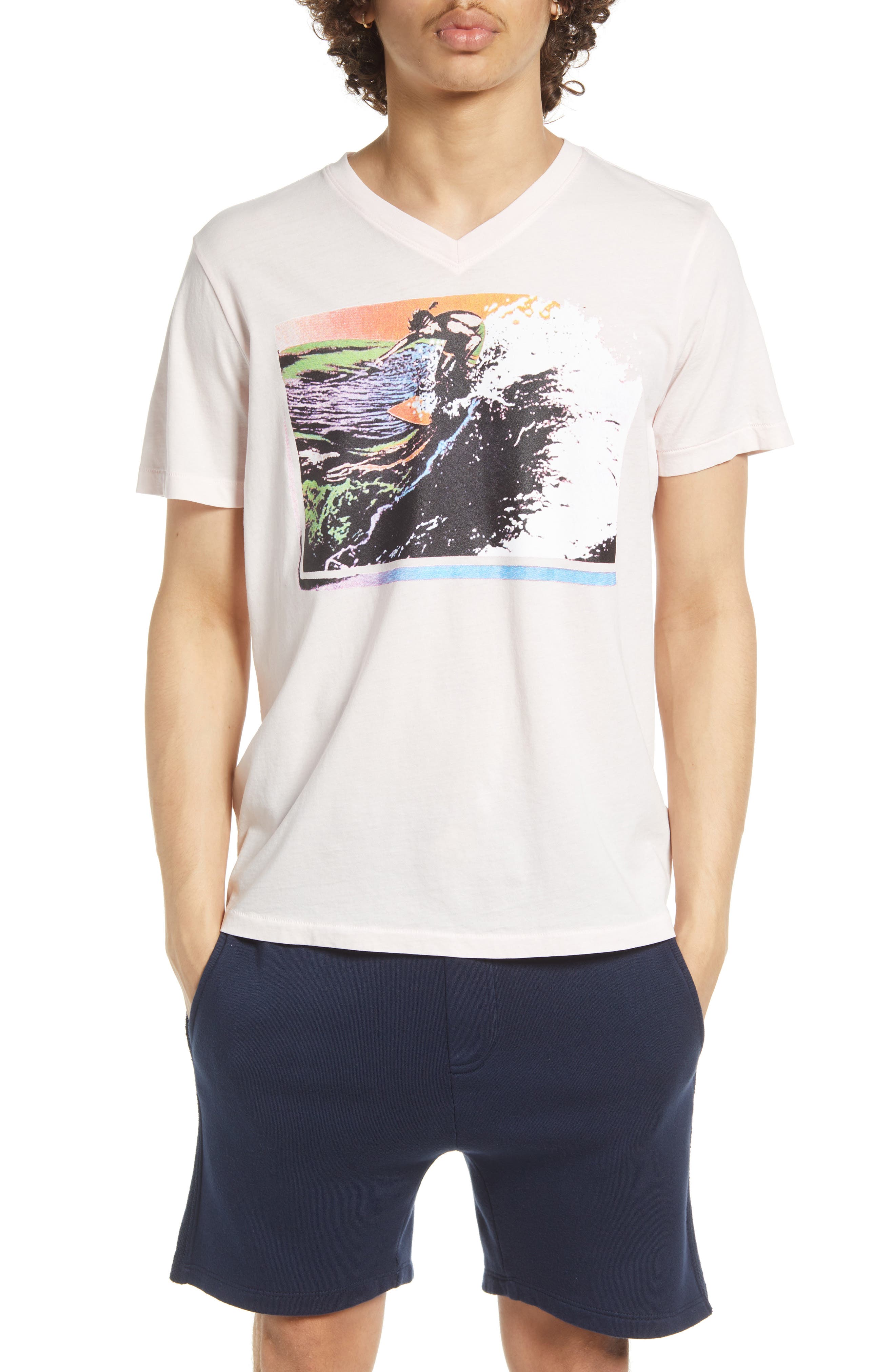 bold print Stylish unique Men's  V-Neck graphic vintage style T shirt